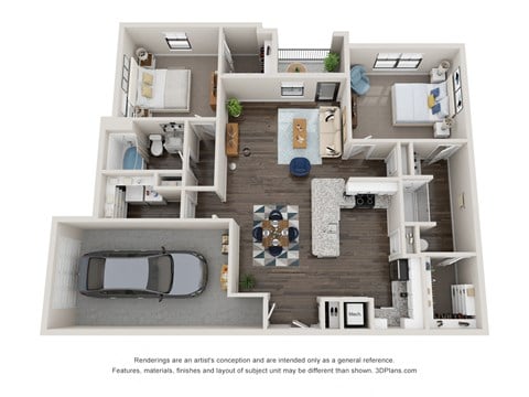 Floor plan for 2 beds, 2 baths, 1270 sqft